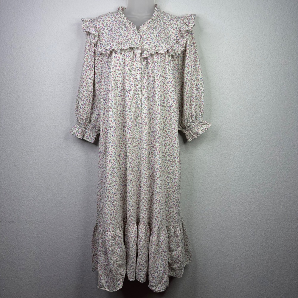 DOEN‎ Dress Womens XL White Floral Ruffle Cottagecore Romantic Peasant Prairie
